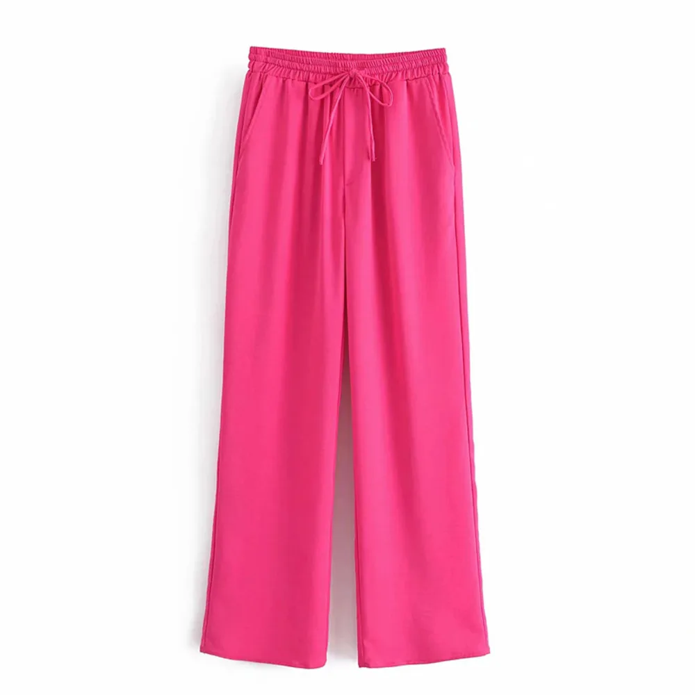 

Женские брюки 2021 y2k, розово-Красные эластичные брюки с высокой талией, женские летние шикарные свободные прямые брюки с карманами для женщин