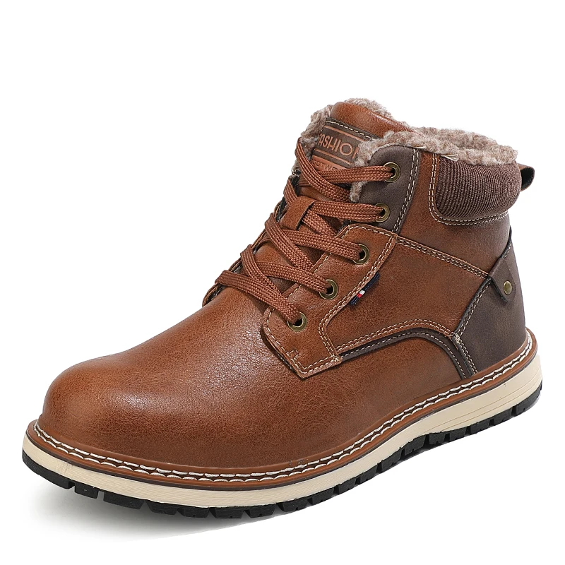 

Men's Outdoor Plus Velvet Thickening High-top Warm Anti-skid Waterproof Leather Hiking Shoes Fashion Casual Martin Boots