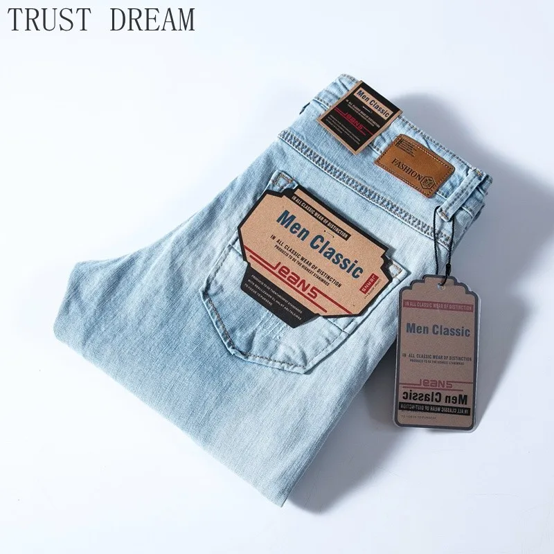

Новинка 2020, мужские классические джинсы, светильник, синие, тонкие, дистрованые, мужские, поцарапанные, джинсовые штаны, фирменный дизайн, ус...