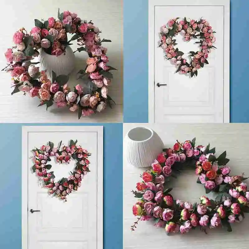 

Heart Rose Floral Wreath Wedding Decorations Floral Wreath Floral Bouquet With Fake Leaf Home Door Decor