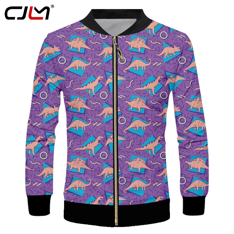 CJLM 3D Men's Jacket Purple Animal Dinosaur Color Geometric Jacket Large Size Zipper Jacket Clothing Pullover Casual Wear Casual