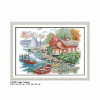 joy sunday lake house cross stitch counted patterns stamped thread 11ct 14ct printed gift craft decor embroidery needlework kits