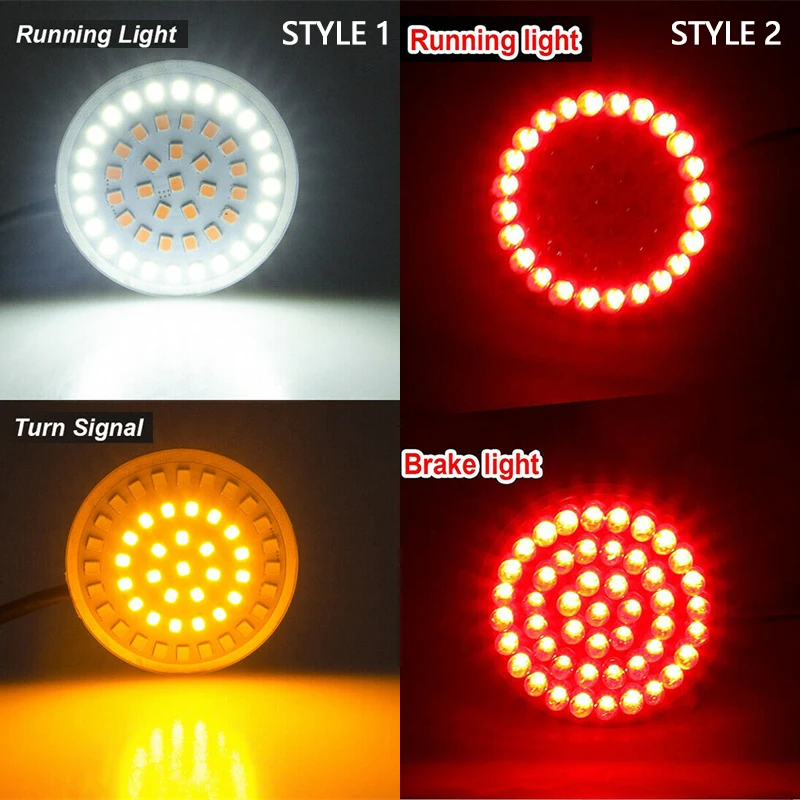 1Pair Motorcycle LED Turn Signal Light Inserts 1157 Yellow Flasher Blinker Waterproof for Harley Touring Softail Dyna Sportster |