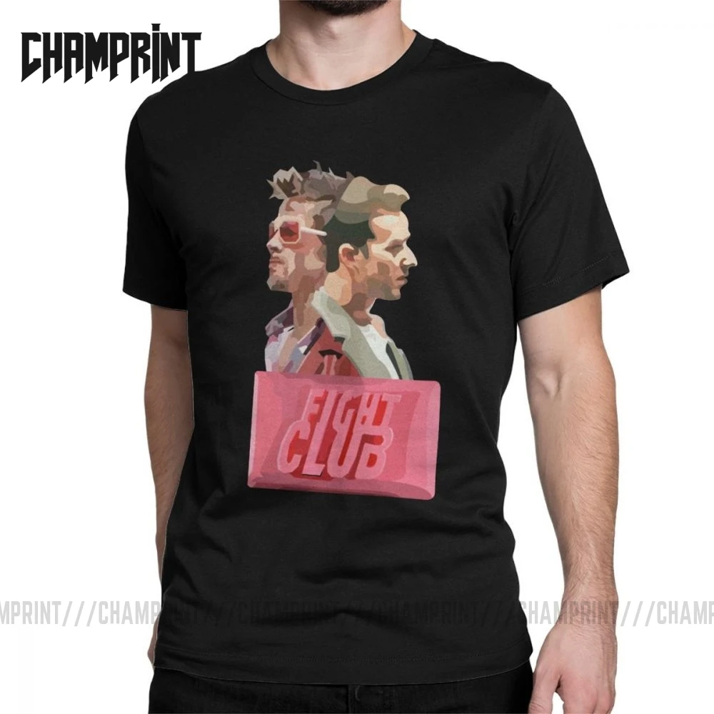 Fight Club Contrasts T Shirt Men's 100% Cotton Amazing T-Shirts Round Collar Tyler Rule Carter Soap Movie Tee Shirt Short Sleeve