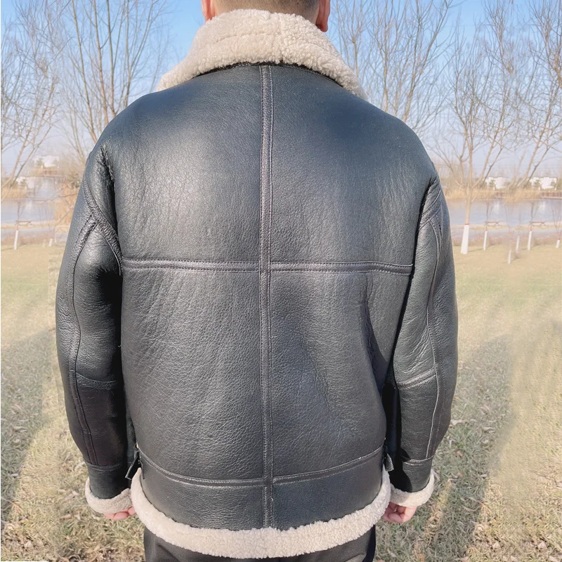 2021 темно-коричневая куртка-бомбер в стиле милитари B3 из натуральной овчины