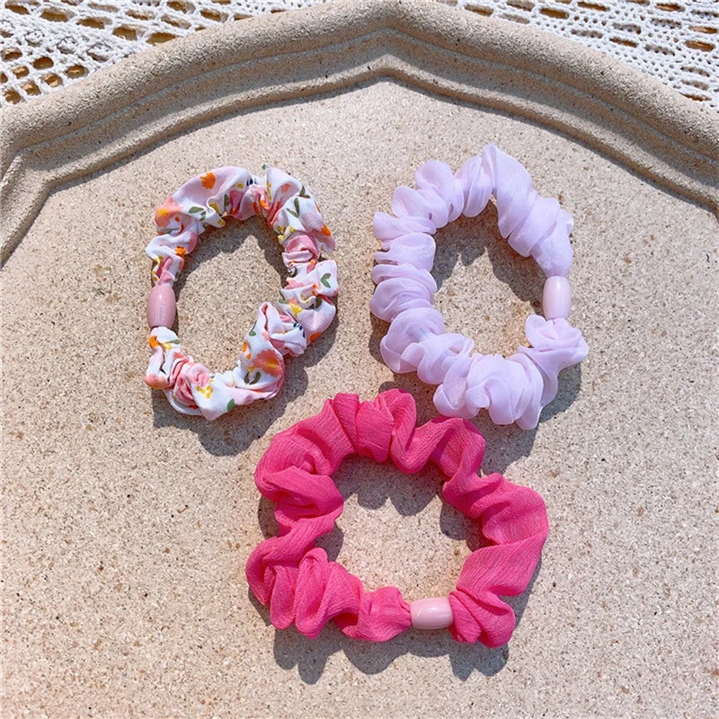 

New Girls Net Yarn Hair Ties Rubber Band Large Intestine Hair Ring Retro Floral Head Rope for Children Fashion Hair Accessories