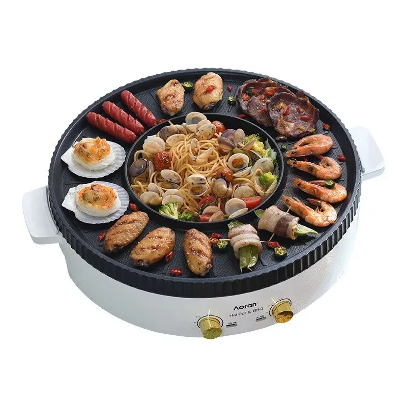 구매 전기 바베큐 그릴과 냄비 2 1 전기 냄비 밥cooker 과 그릴 세트 가족 파티 실내 3-8 명