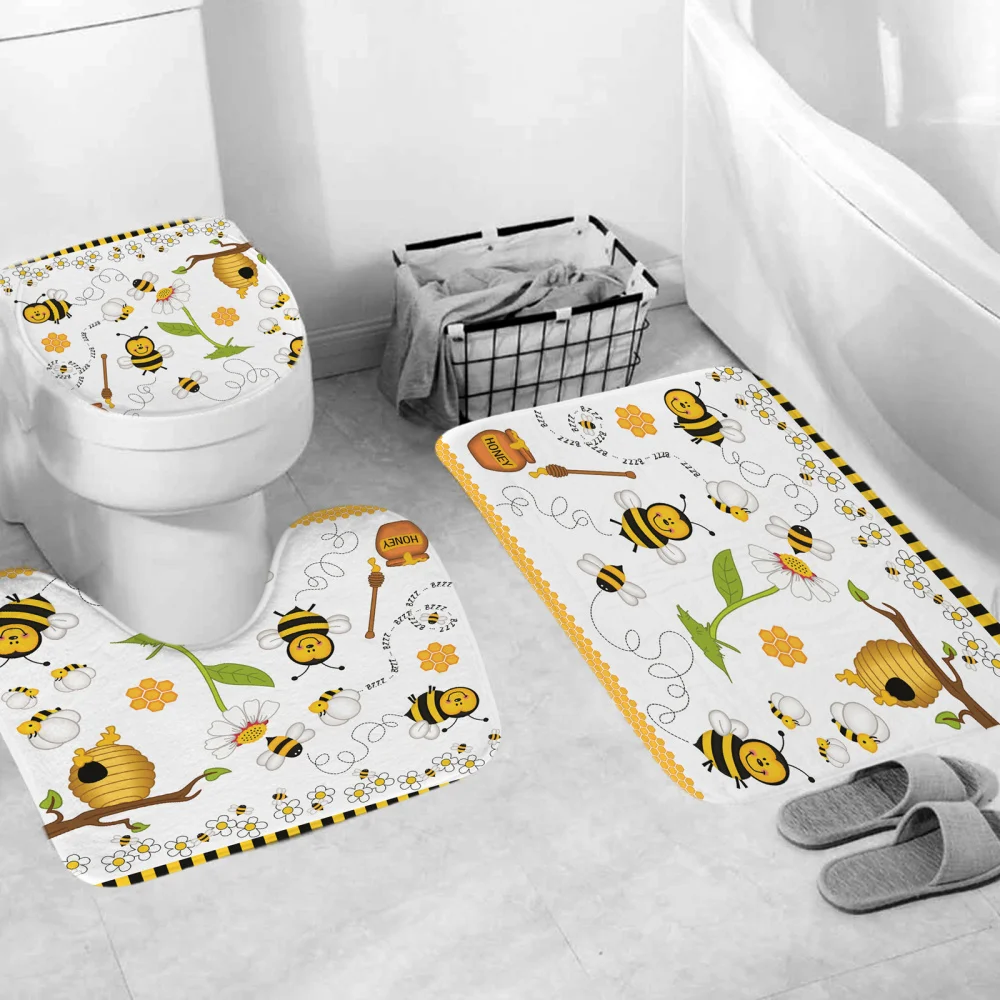 

1 Set Delicate Bee Pattern Bathroom Mat Toilet Floor Mat Toilet Cover Set
