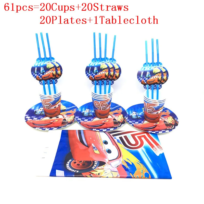 31 шт./61 шт Disney Lightning McQueen на тему дня рождения одноразовые Tablecover тарелки чашки