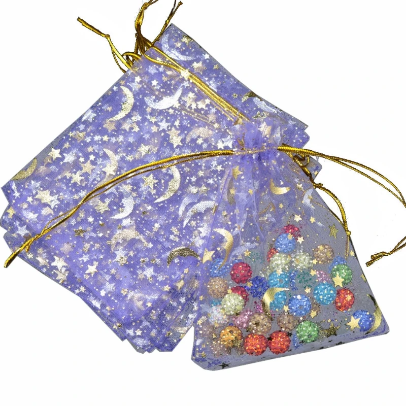 

100Pcs Moon Stars Drawstring Organza Bags Drawstring Small Jewelry Gift Bags Pouches for Wedding Party Valentine's Day