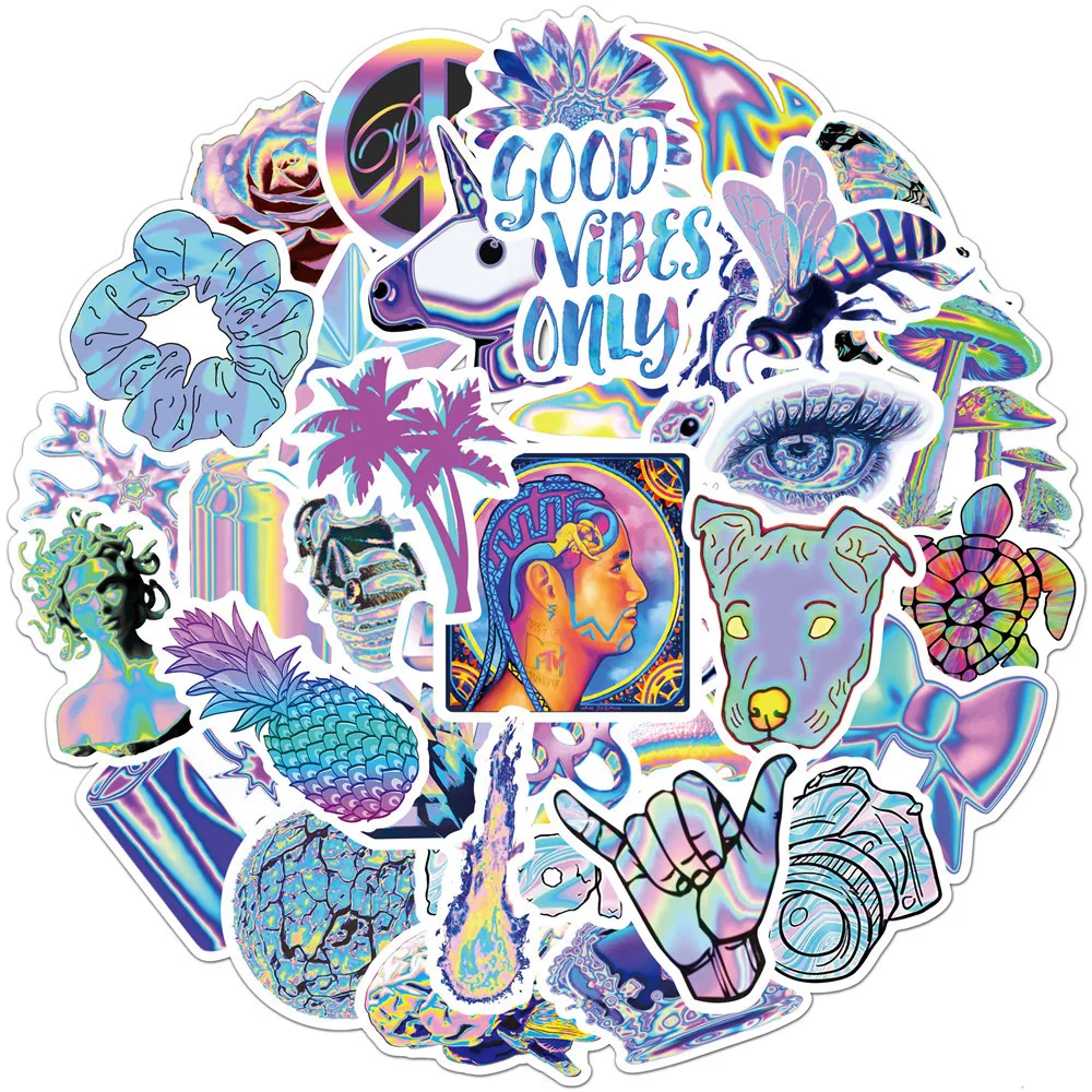Pegatinas hologr&aacute;ficas de dibujos animados para ordenador port&aacute;til, pegatinas impermeables de varios estilos, para equipaje de viaje, guitarra, nevera, 10/30/50 Uds.-2