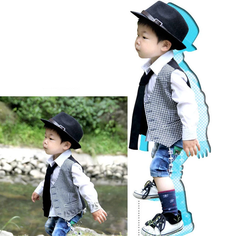 Модная Милая Детская шапка джентльмена черная зимняя фетровая шляпа из