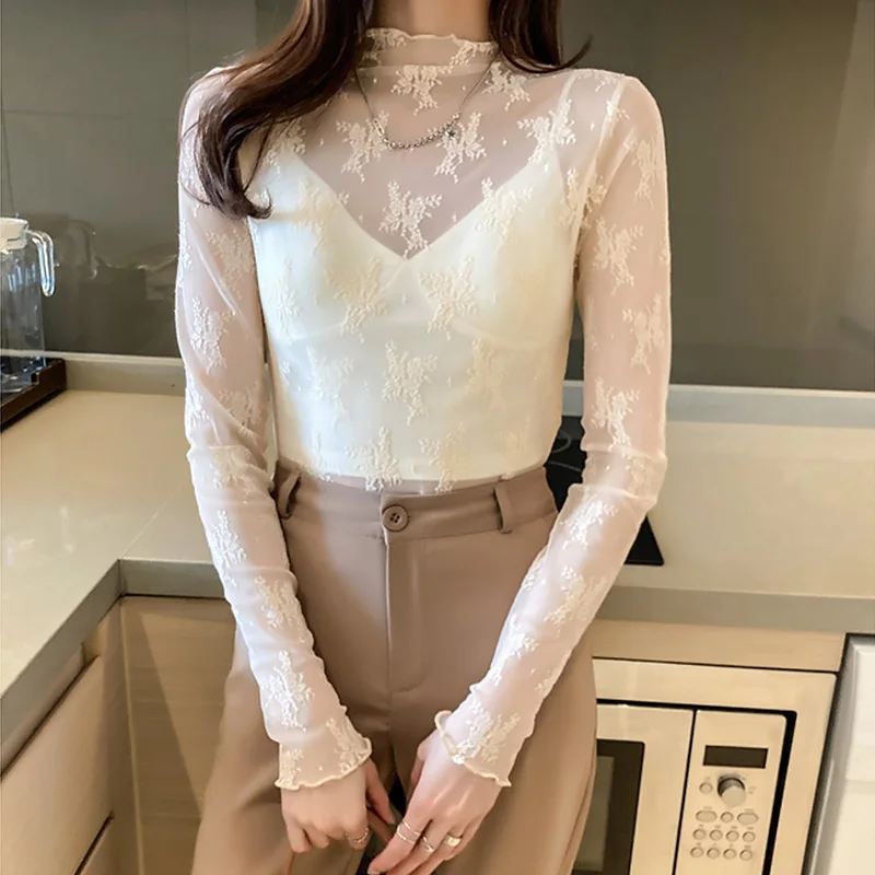 Женская прозрачная Сетчатая футболка Базовый Топ с длинным рукавом и ложным