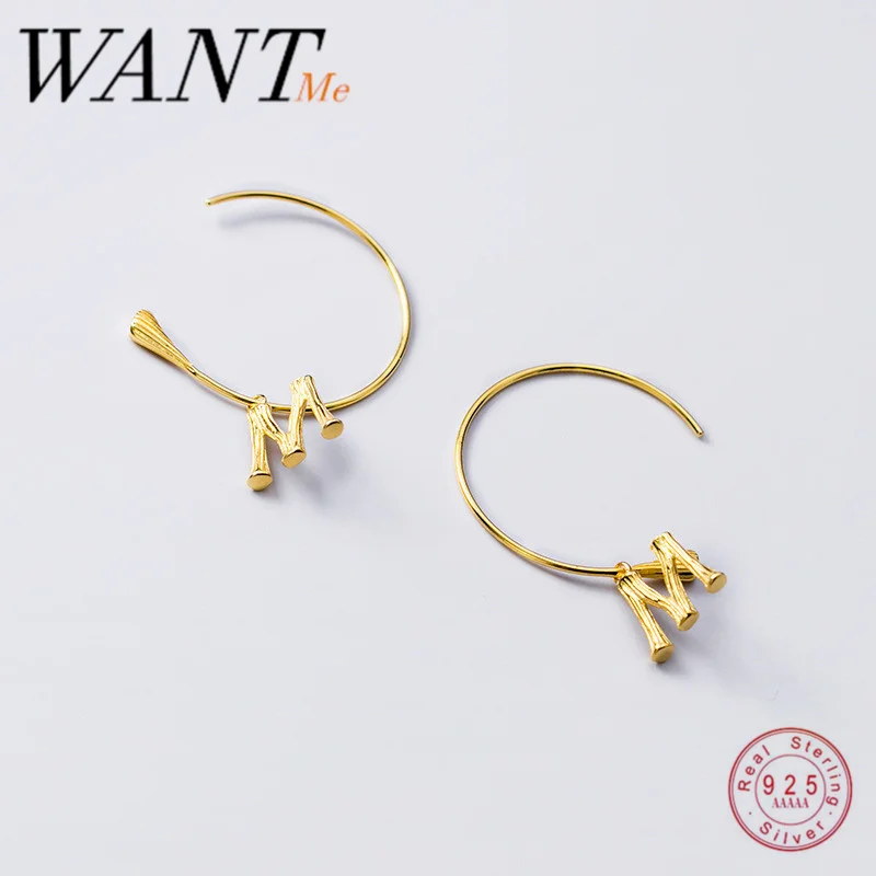 

WANTME Роскошные серьги-подвески из настоящего серебра 925 пробы с инициалами и надписью «lette» в стиле панк-рок, женские крупные матовые ювелирн...