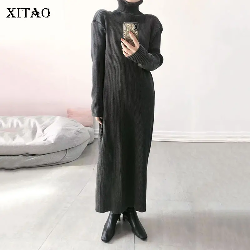 

XITAO New Knitting Dress Winter Loose Base Turtleneck Pullover Long Sleeve Women Fashion Simplicity Temperament All-match LL1004