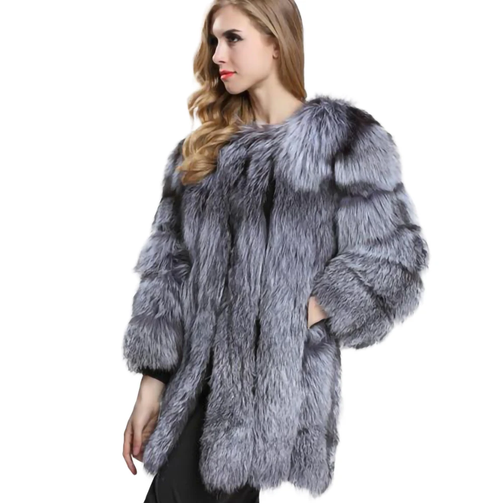 Женская куртка с натуральным мехом лисы зимняя теплая круглым воротником BF-C0059 |