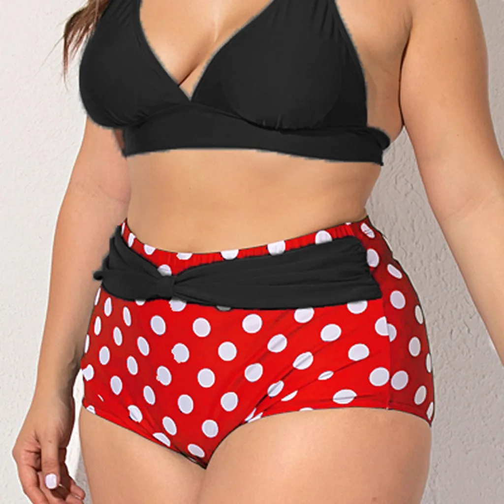 Женский купальник бикини с высокой талией и принтом в горошек цветочным пуш ап