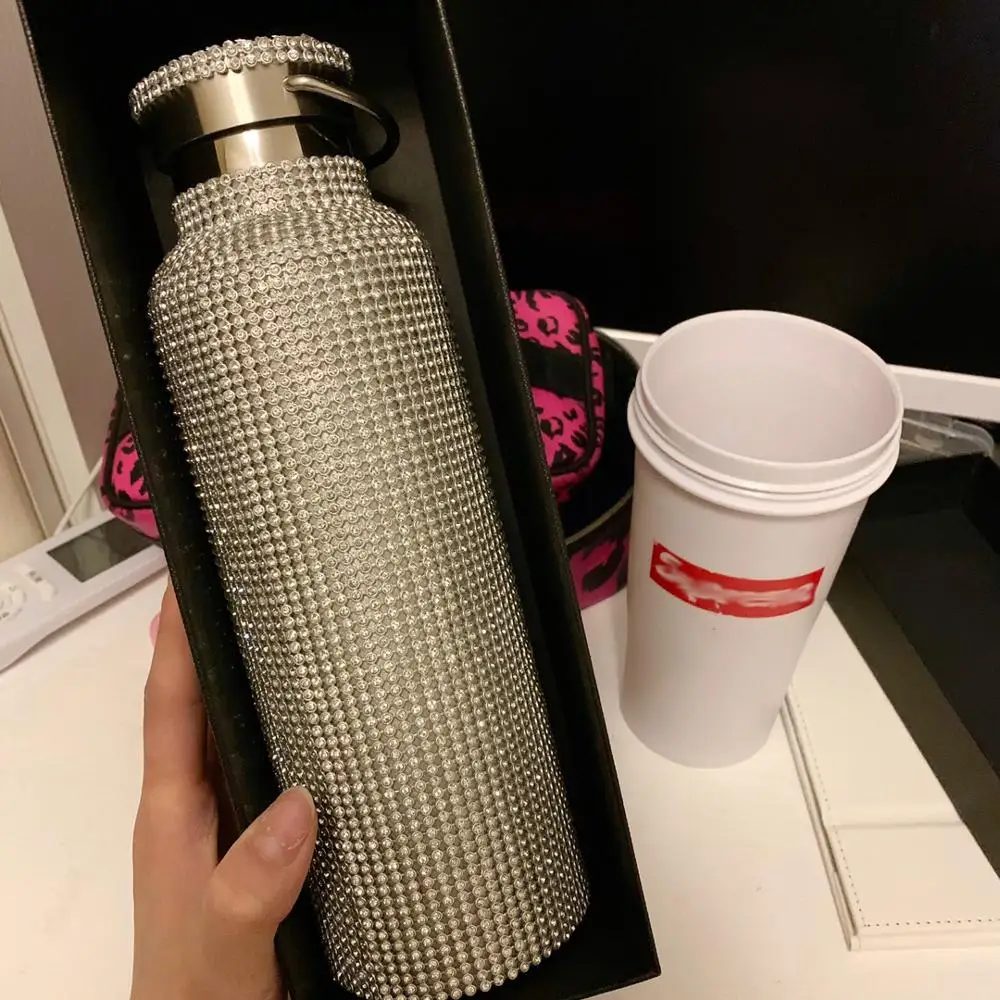 

sparkling High-end Insulated Bottle Bling Rhinestone Stainless Steel Thermal Bottle Diamond Thermo Silver Water Bottle with Lid