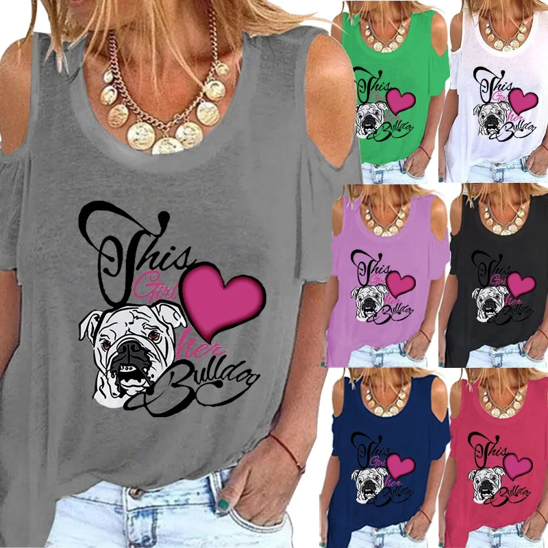 

Women's Summer Fashion Letter Printing Round Neck Short-sleeved T-shirt Casual Off-shoulder Shirt Loose Solid Color Shirt