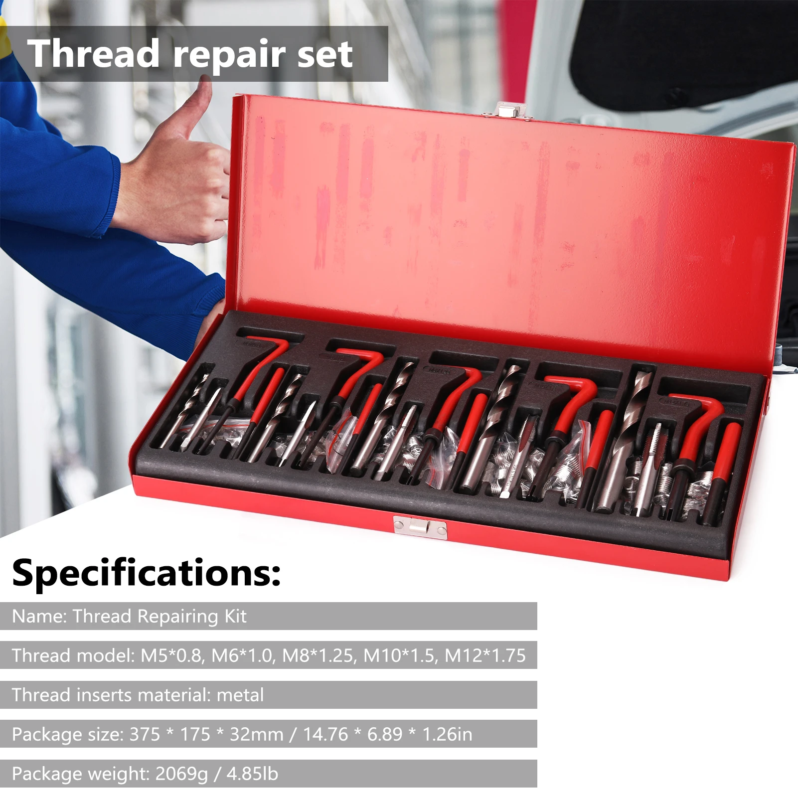

131Pcs Car Thread Repairing Tool Kit Spanner Wrench Inserts Drill Tap Set for Restoring Damaged Threads