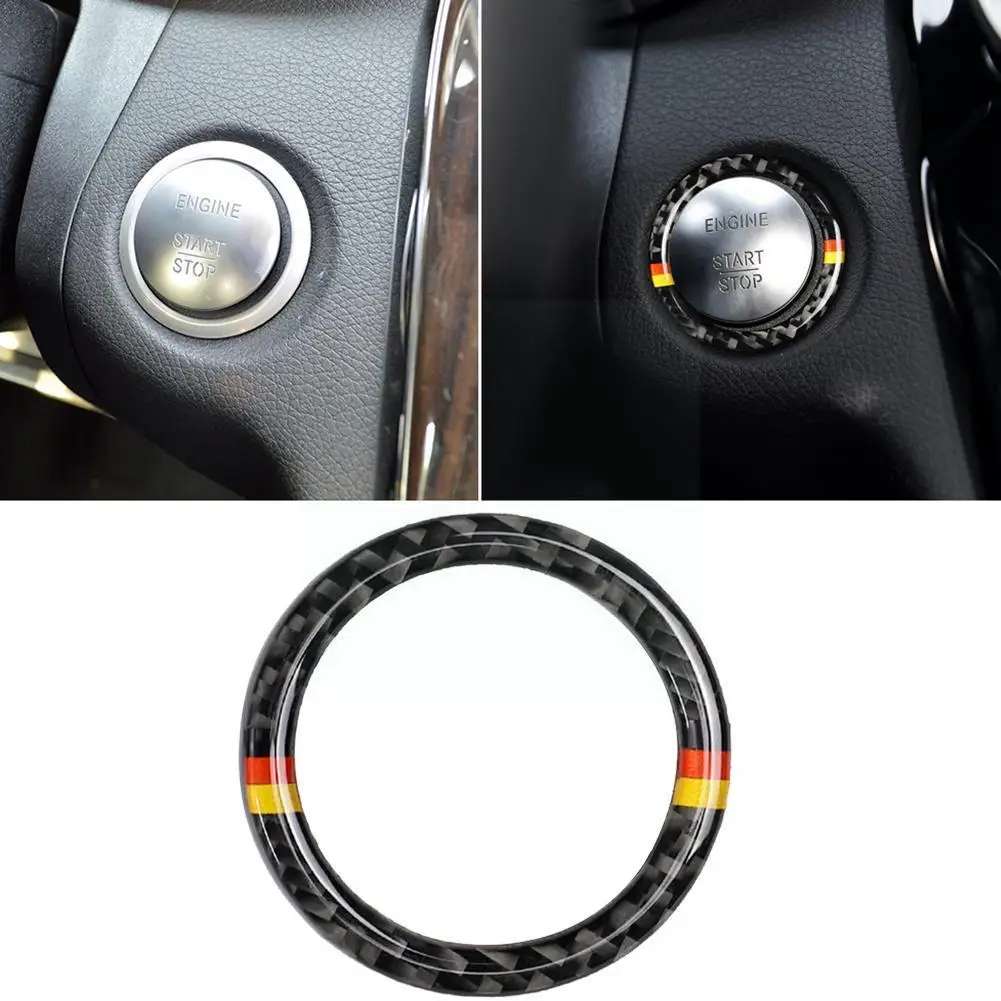 

NEW Car Key Start Stop Interior Decoration Circle Cover E Car GLC Fit Styling Carbon Class C For Mercedes Hyundai Tucson 2019