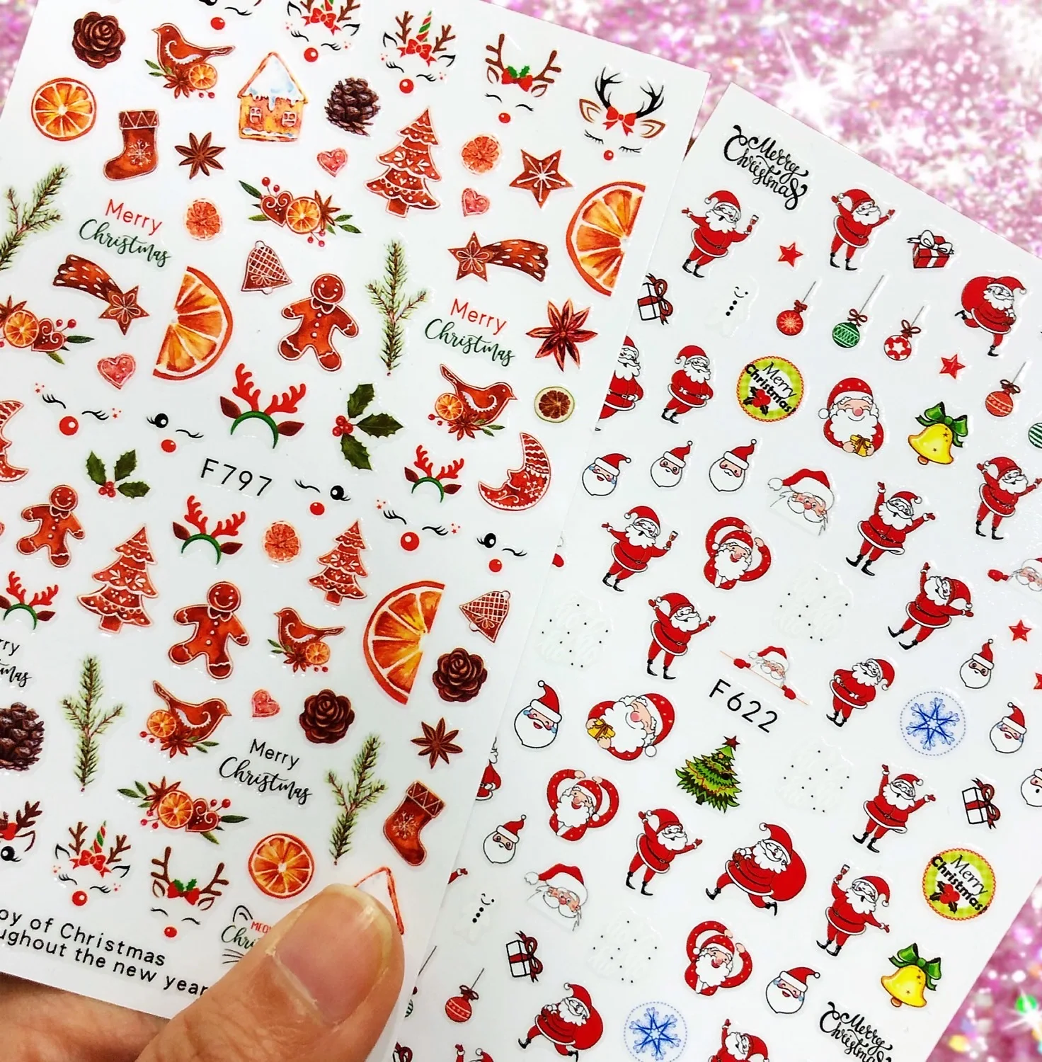 

1 sheet 3D Christmas Nail Art Decoration Stickers Sparkly Gold White Colorful Glitter Geometry Snowflake Winter Slider Nail Foil