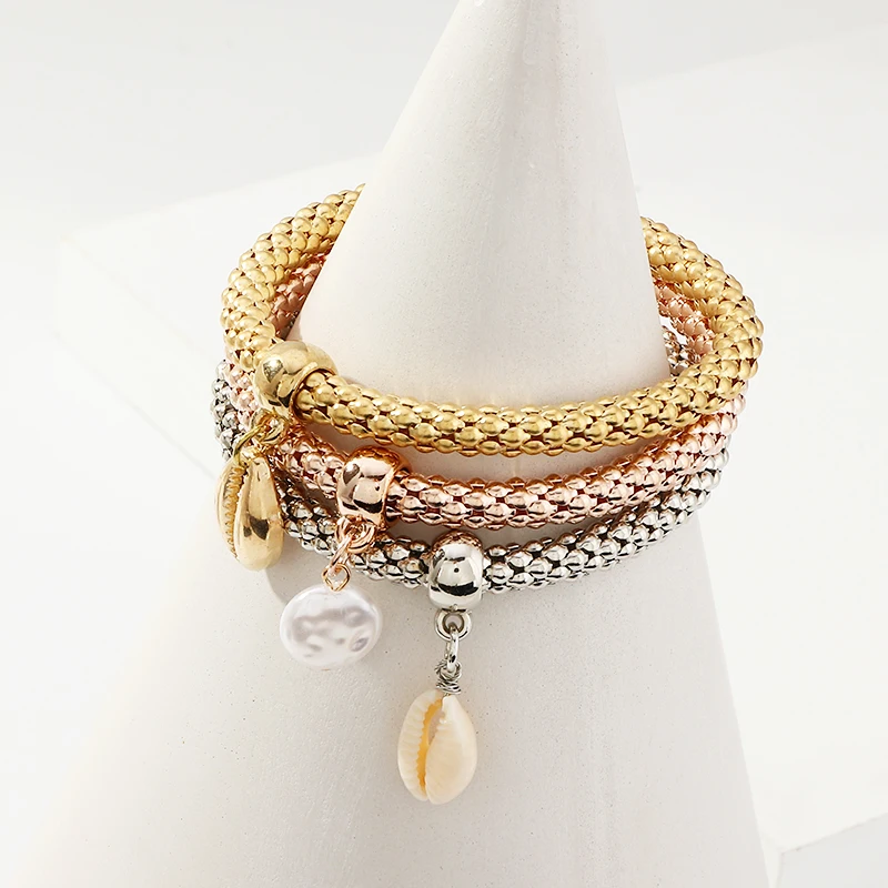 Три оболочки браслет набор металлический из нержавеющей стали серый розовый