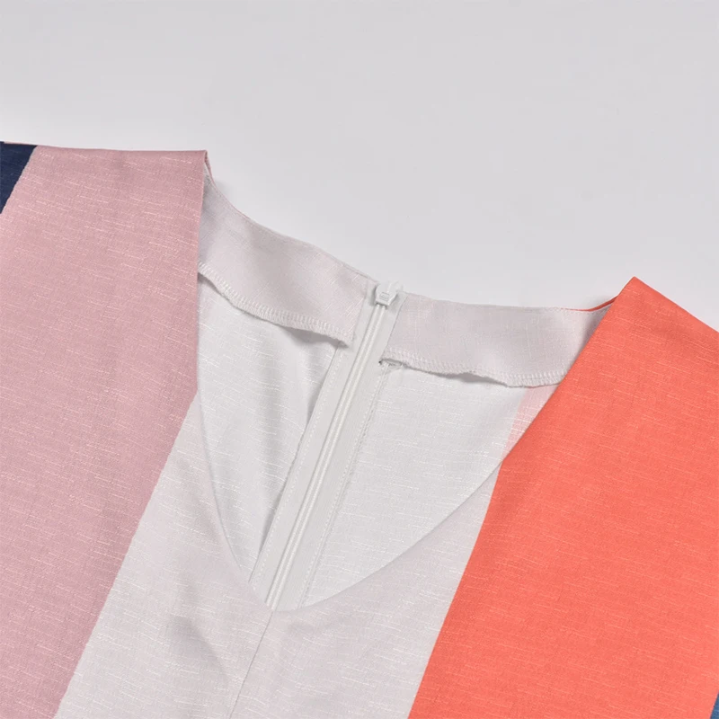 

Women V-Neck Striped Contrast Color Jumpsuits 2021 Summer Short Sleeve Drawstring Back Zipper Loose Leisure Wear Party Playsuits