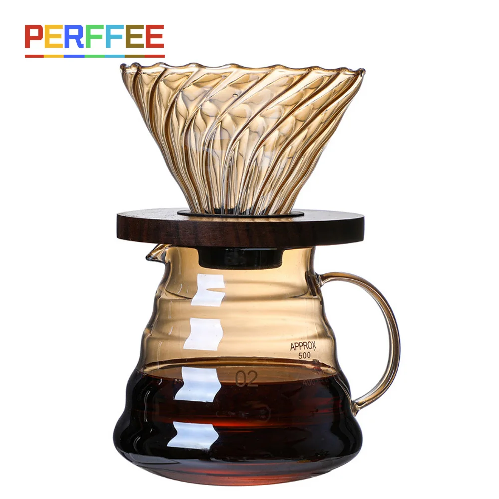 Набор для кофе Pour Over V02 капельница 600 мл сервер для кофе V60 фильтр Стеклянная Воронка капельная Кофеварка Пивоваренная чашка с деревянным держателем - изображение