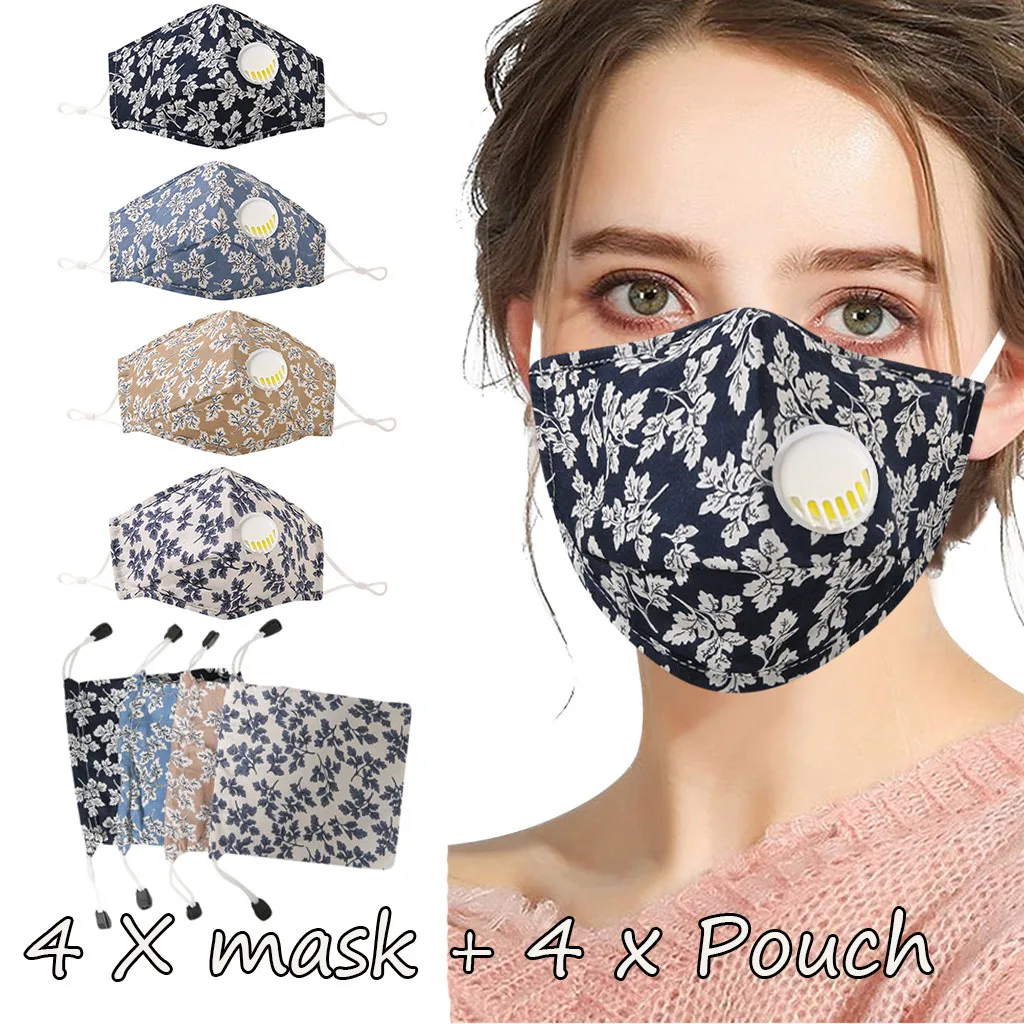 

Повязка на голову для взрослых, 4 шт., женские маски, цветочные Регулируемые моющиеся фильтры, маска для лица + Искусственные маски, бандана #