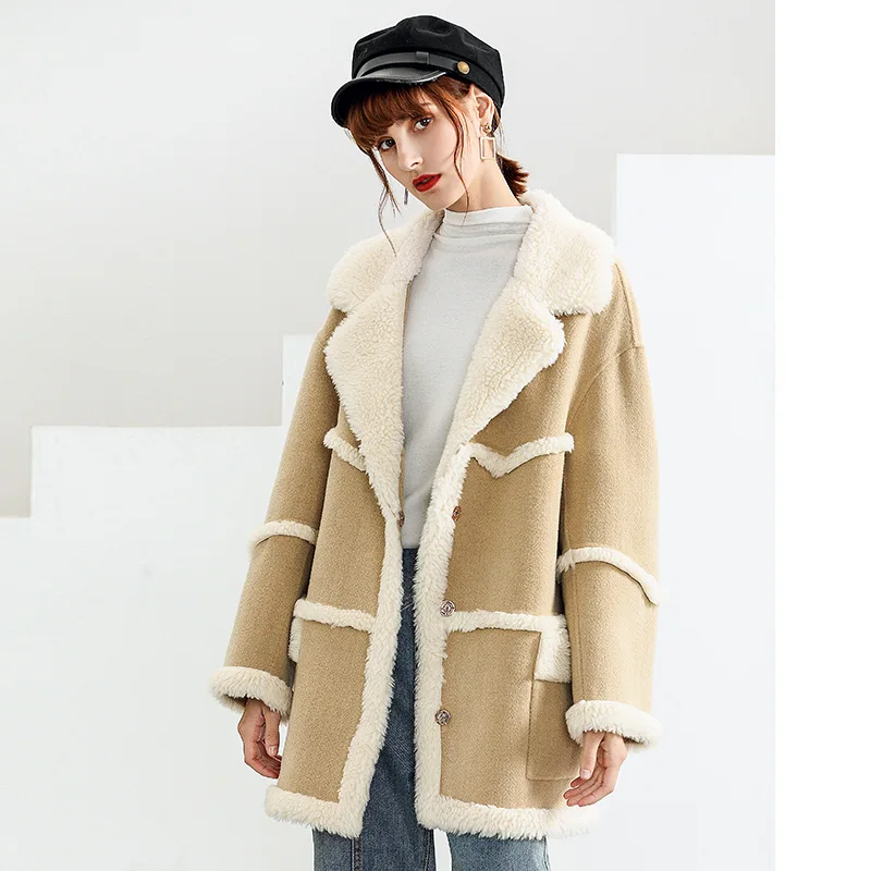 Зимнее шерстяное пальто женское повседневное с отложным воротником на пуговицах