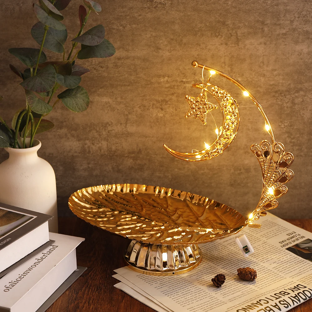 ramadan lamp landle holder tray with lights eid mubarak muslim islam ramadan festival metal hollow lamp home decorations craft free global shipping