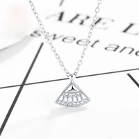 personality design fan shaped pendant simple silver plated cz white zircon womens clavicle chain fashion for girlfriend gifts