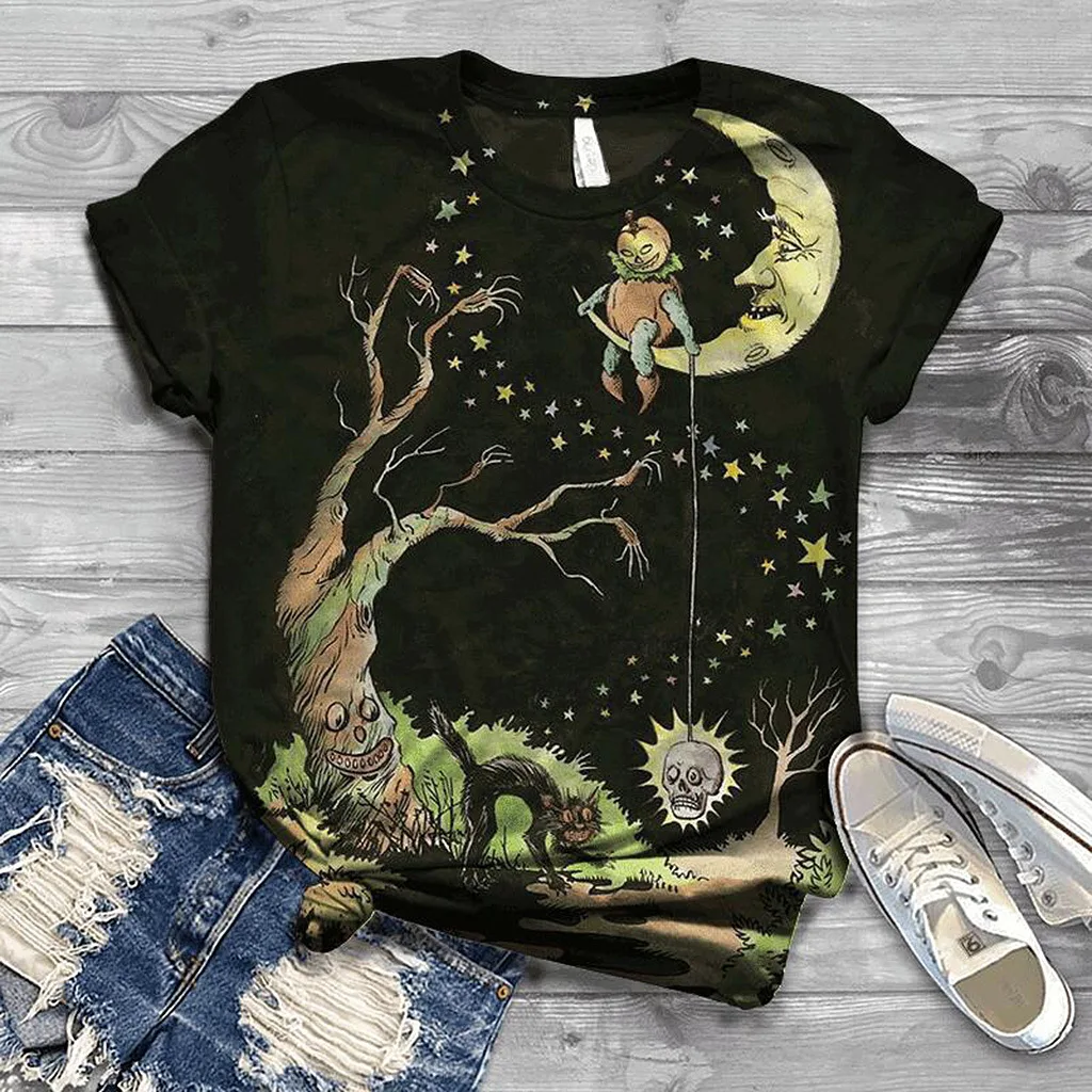 

Hallows' Day Tshirt Cute Cotton Fabric Cartoon Clothes Funny Novelty Tshirt Short Sleeve Tops Unisex Happy Hallows' Day T Shirt