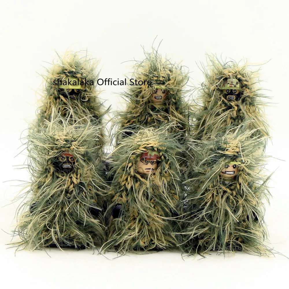 6 шт. костюм Ghillie Военная камуфляжная армия солдат спецназа военный ОМОН DIY строительные блоки Фигура развивающие игрушки подарок для мальчиков