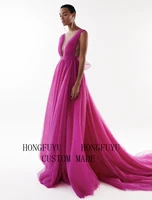 hongfuyu elegant tulle evening dress v neck shoulder floor length prom gowns long party dress custom made