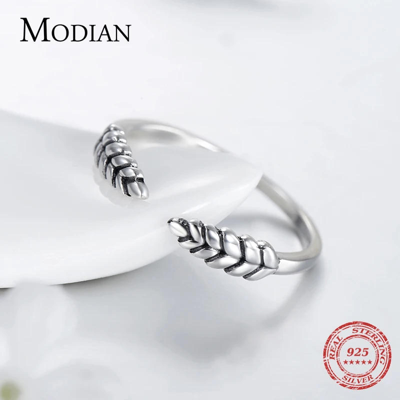 Женское Винтажное кольцо Modian на палец с листом дерева из серебра 100% пробы