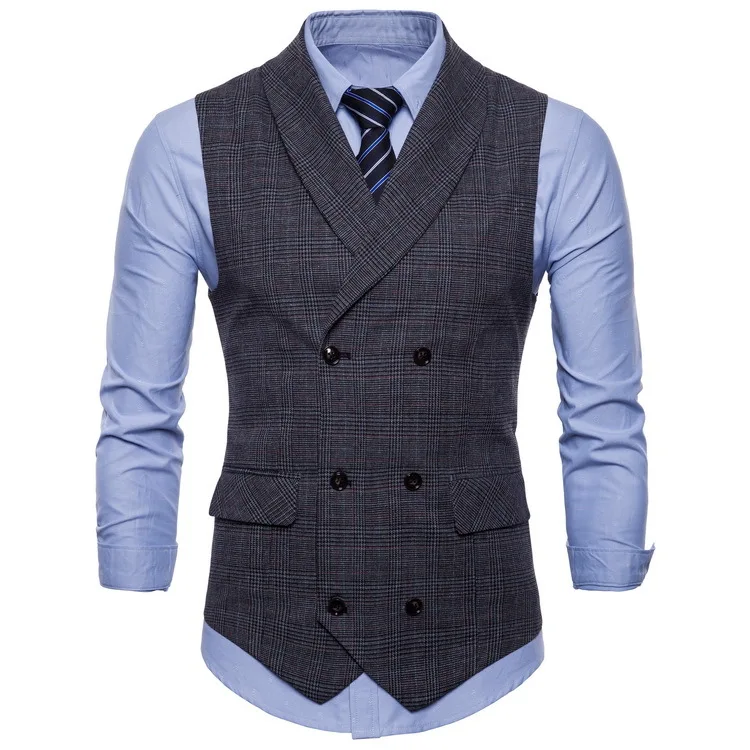 

Summer new European fashion Plaid suit waistcoat men's business waistcoat trend