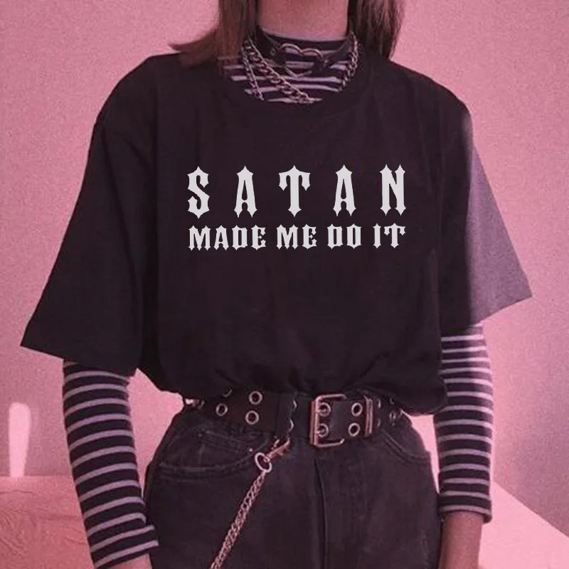 Футболка Satan Made Me Do It с алфавитом в стиле хип хоп панк готика Harajuku повседневная