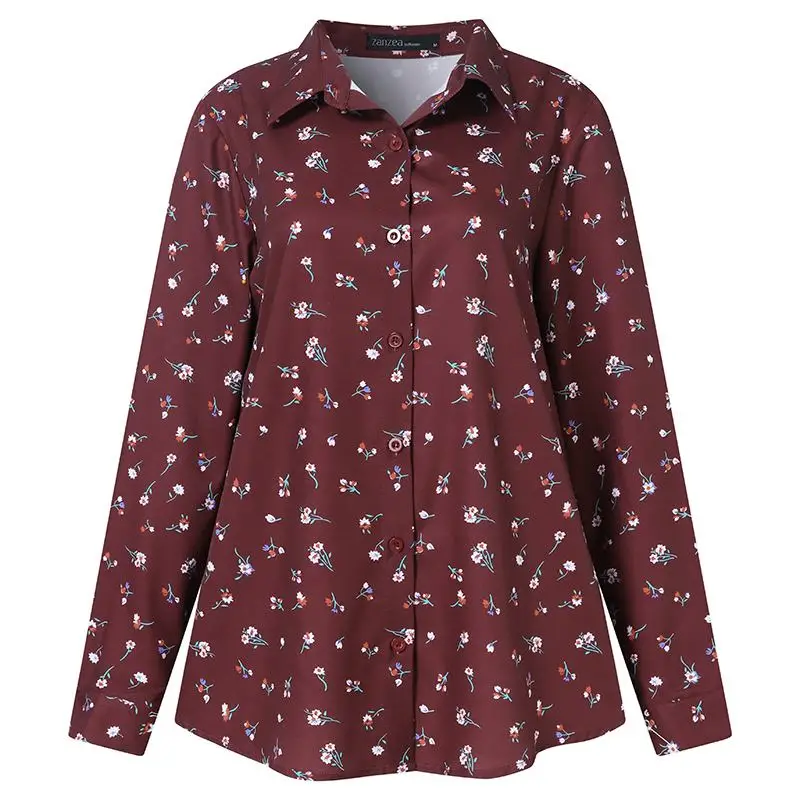 

Elegant Women Floral Printed Shirt ZANZEA 2021 Spring Office Work Blouse Vintage Lapel Neck Long Sleeve Blusas Casual Button Top