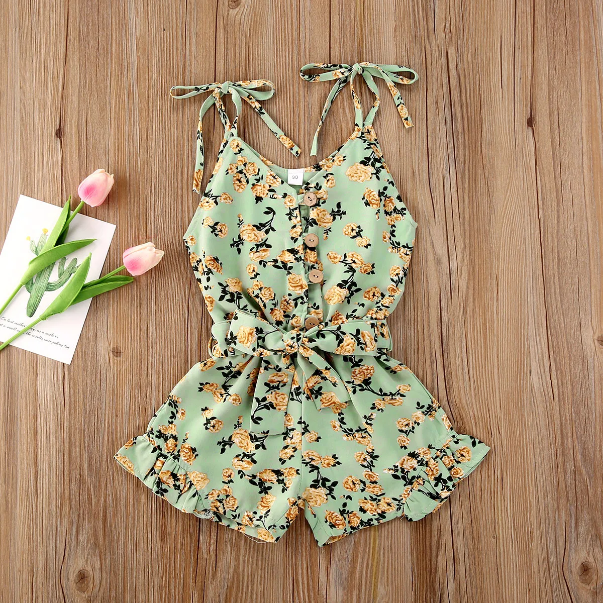 

Baby Girls Sweet Rompers Overalls Flowers Print Sleeveless Chiffon