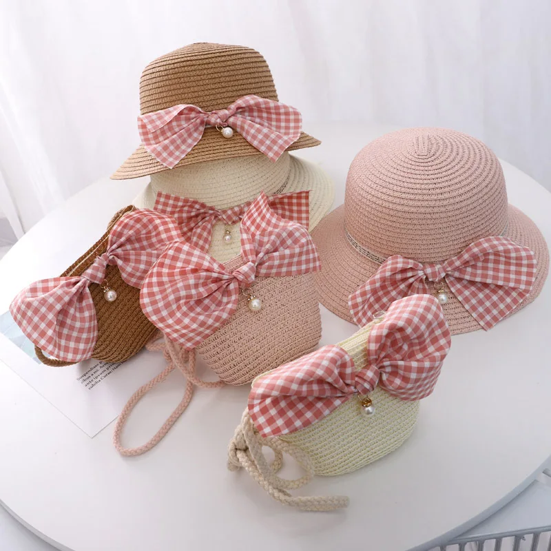 Летняя детская соломенная шляпа принцессы с сумочкой комплект из 2 предметов