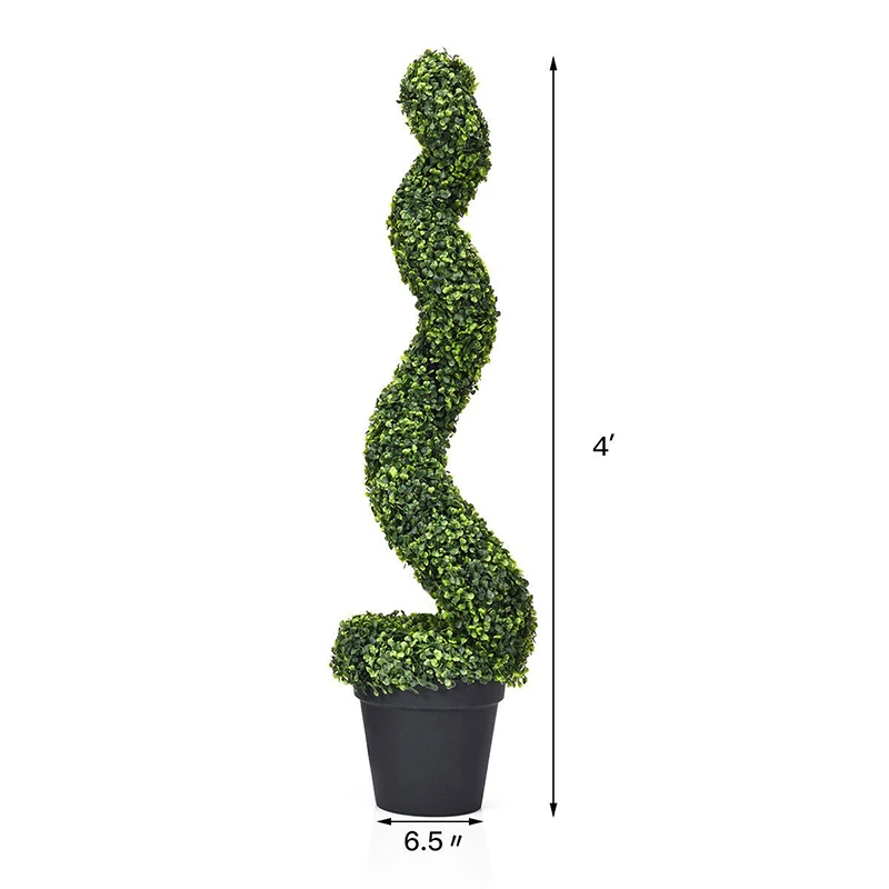 

2 Pcs 4 Ft Artificial Boxwood Decoration Spiral Tree High Degree Simulation PE Leaves Stable Cement Base Artificial Plants