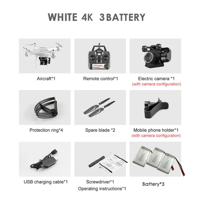 White 4k 3B Дрон 4k камера аэрофотосъемка длительный срок службы батареи Wifi карта передача четырехосный самолет игрушка пульт дистанционного управления RC самолет - Цвет: White 4k 3B