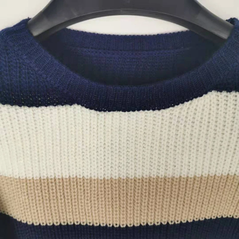 Женский вязаный свитер в полоску GOPLUS толстый теплый с длинным рукавом