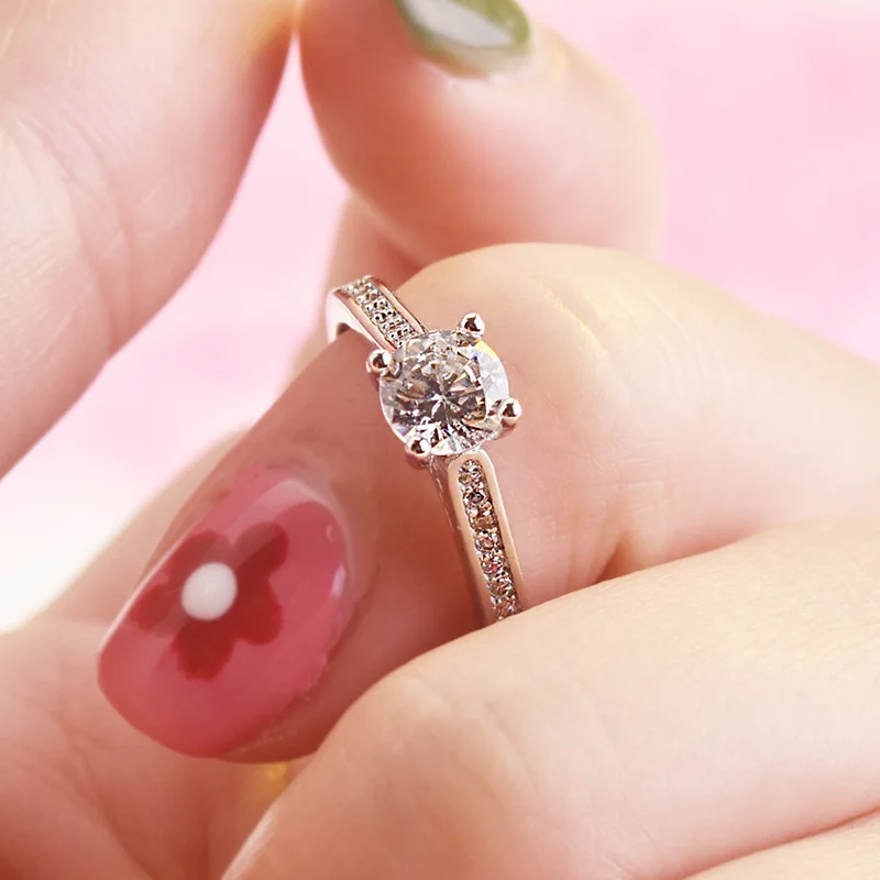 

OMHXZJ Wholesale European Fashion Woman Girl Party Birthday Wedding Gift Simple Round White Zircon 18KT White Gold Ring RR851