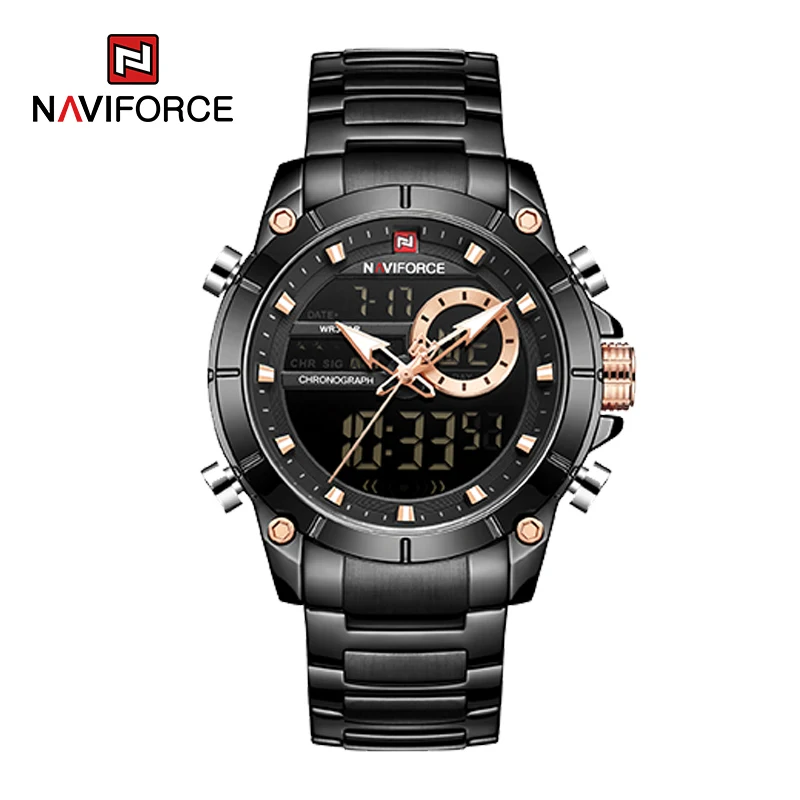 

NAVIFORCE Watches for Men Luxury Dual Display Digital Sport Male Watch Chronograph Quartz Wristwatch Steel Band Waterproof Clock