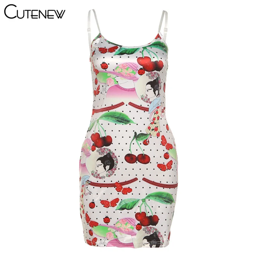 

Cutenew Y2K Fashion Aesthetic Print Mini Dresses For Women Summer Trend Sexy Strap Backless Skinny Lady Midnight Party Clubwear