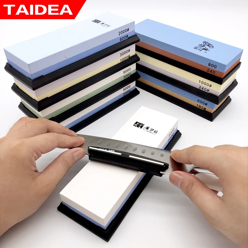 

TAIDEA Whetstone Double sided sharpening stone Angle guide knife sharpener Kitchen sharpening system 180-8000# White alundum