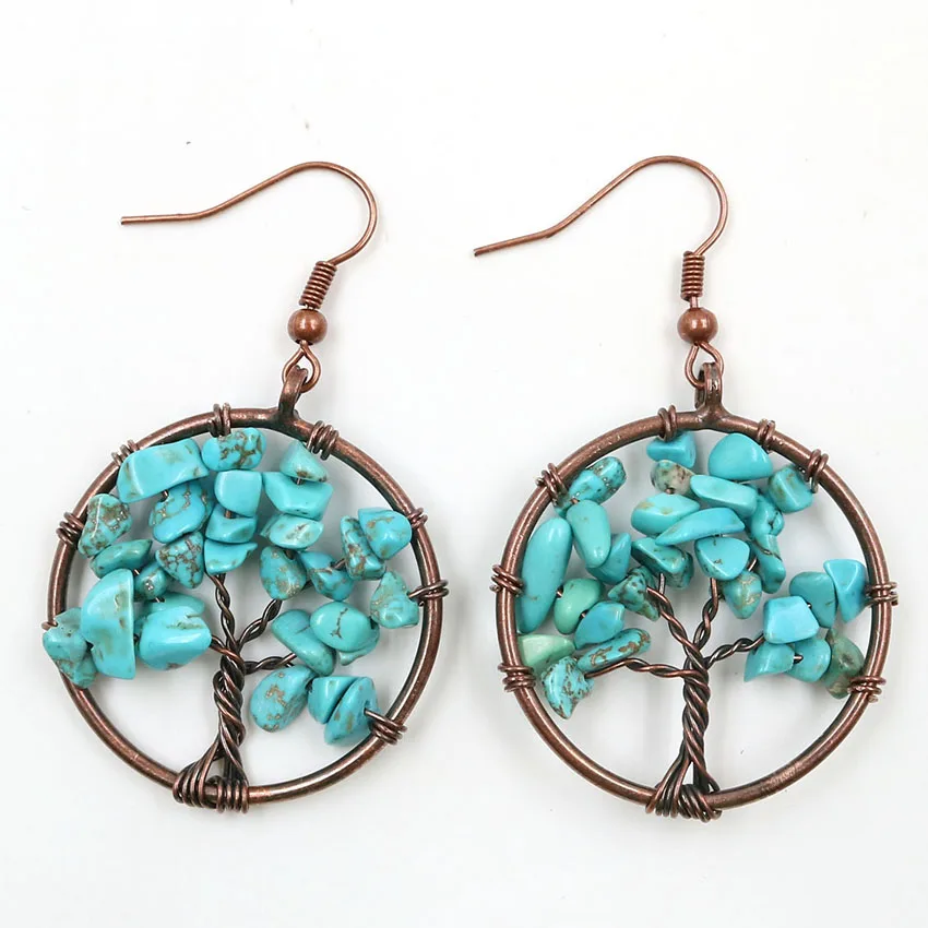 Серьги-подвески FYSL с медной проволокой и деревом жизни из Лабрадорита серьги для